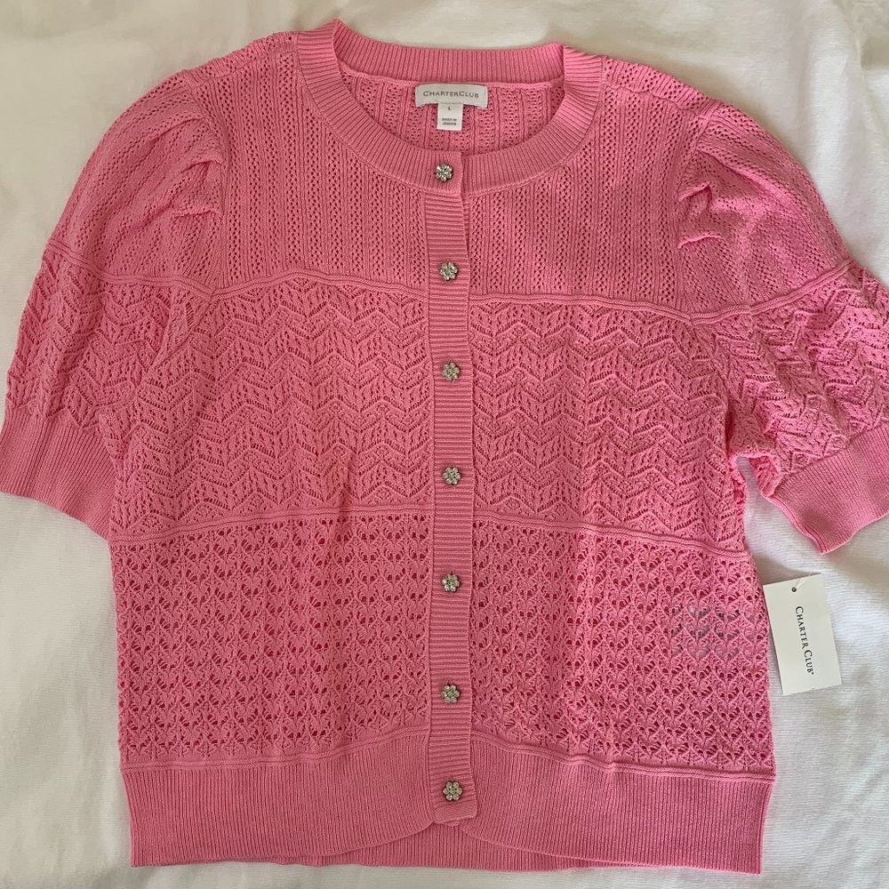Charter Club Short Sleeve Sweater Pink